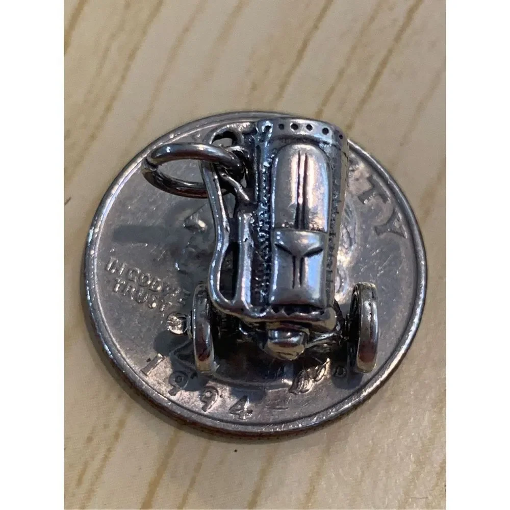 Golf Bag on Wheels Sterling Silver Jewelry Charm #golf #golf game